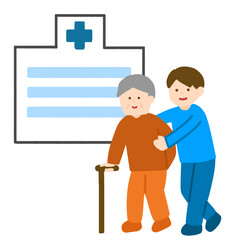 病院に通院するおじいさんと付き添う男性