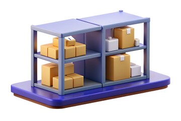 3d render of a small warehouse shelf with packages