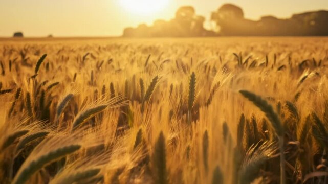 Golden wheat field at sunset, ideal for video backgrounds