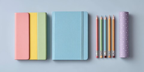 Modern Pastel Stationery Kit with Notebooks and Pencils