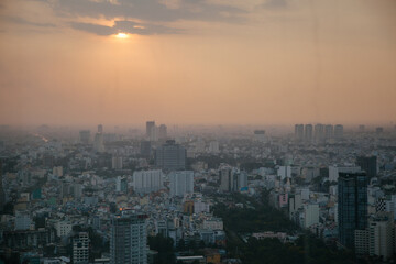 aerial view of Ho Chi Minh City at sunset, Vietnam 