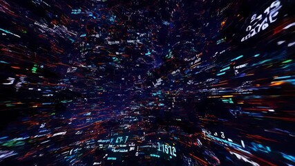 Dynamic digital data tunnel with rapid motion effects and vibrant light streaks