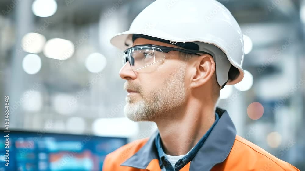 Poster engineer overseeing oil and gas operations using augmented reality technology.