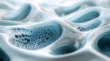 Fototapeta premium Abstract blue liquid bubbles forming intricate patterns in a surreal digital art scene.