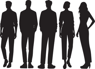 Silhouettes of Diverse People Standing in a Row