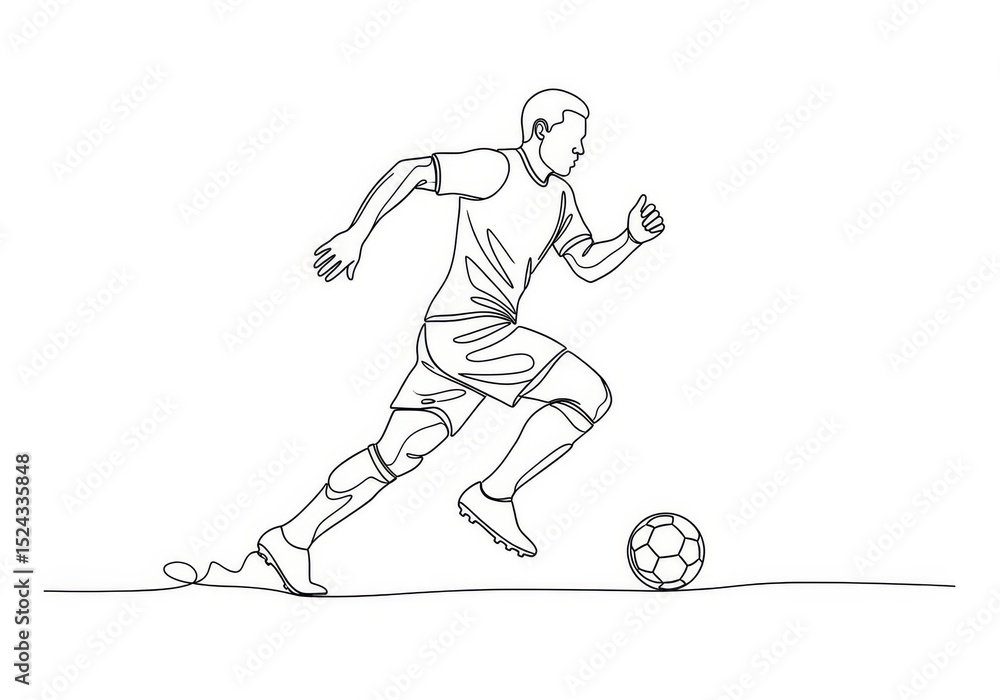 Poster soccer player in motion - single line drawing of a soccer player running with the ball. dynamic acti