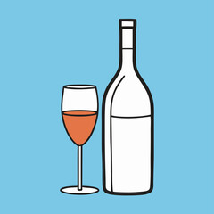 Rose Wine Bottle and Glass Illustration