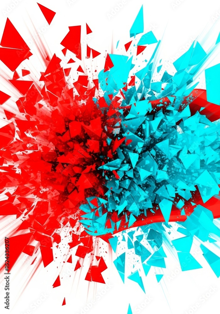 Aufkleber abstract red and blue shattered explosion - dynamic abstract art depicting a vibrant explosion of re