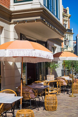 Beautiful umbrellas in a cafe in the Dutch city of Deventer. High quality photo