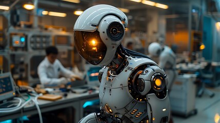 Futuristic humanoid robot in research lab high resolution picture