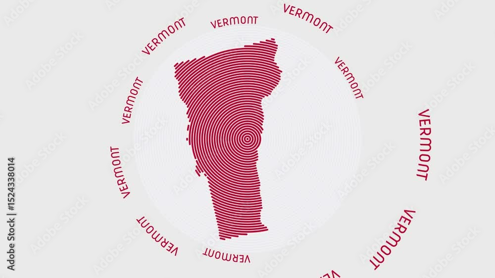 Poster vermont shape with dynamic circles visual effect. animation of vermont logo appearing from rotating 