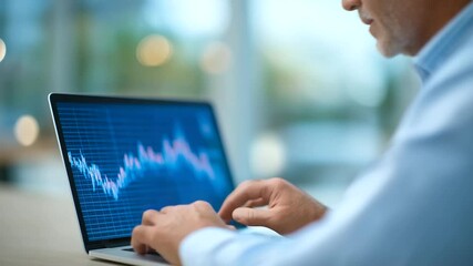 A financial analyst in an office setting uses medical software to conduct data analysis. - Powered by Adobe