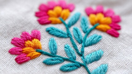 Vivid embroidery blossoms unfurl on linen canvas, honoring Craft Appreciation Month, with whispers of ancient artisanal flair