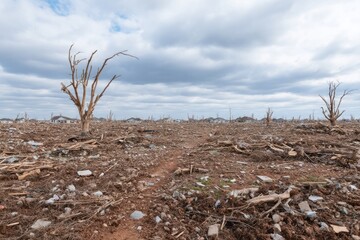 Apocalyptic desolation under brooding skies echoes eerie tranquility, embodying Earth Day's grim reminder and Silent Spring's cautionary whispers