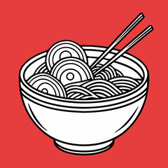 Line Art Ramen Noodles in Bowl with Chopsticks