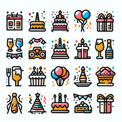 Fototapeta premium Colorful Celebration Icon Set on White Background