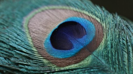 Fototapeta premium Peacock feather's iridescent eye shimmers mystically, invoking Diwali's festivity, spiritual renewal, and nature's sacred tapestry