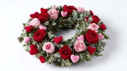 Red and pink roses intertwine with heart-shaped charms, ideal for Valentine's Day and International Flower Day celebrations