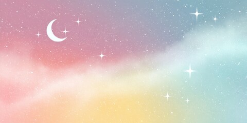 Soft Colored Pastel Galaxy with Moon and Star Details