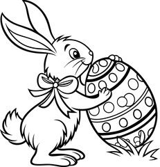 a4 colouring page bunny painting an easter egg. ready to print on standard A4 paper bunny and eggs easy coloring page in A4 size, cute cartoon Easter anima