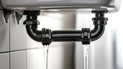 Close-up of water leaking from a household sink pipe, revealing potential problems - Powered by Adobe