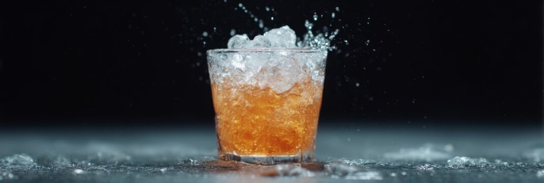 Chilled amber elixir splashes energetically, evoking midsummer twilight cocktails and the frosty festivities of Iceland's orrablot