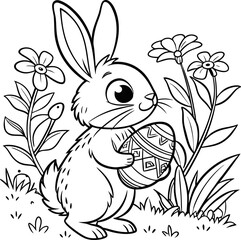 Fototapeta premium a4 colouring page bunny painting an easter egg. ready to print on standard A4 paper bunny and eggs easy coloring page in A4 size, cute cartoon Easter anima