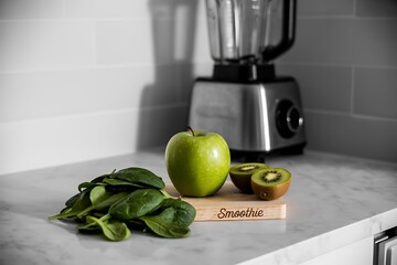 Green smoothie ingredients apple kiwi spinach blender