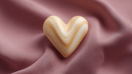 Fototapeta premium Heart-shaped stone on silken mauve, echoing serene whispers of Sweetest Day affection and Earth Day's grounded spirit