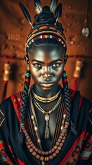 Portrait of african tribal woman with traditional headdress and jewelry image art