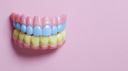 Obraz premium Candy-colored teeth on pastel canvas, whimsical dental dreamscape, juxtaposing National Tooth Fairy Day and surrealistic art visions