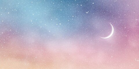 Pastel Night Sky with Crescent Moon and Sparkling Stars