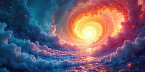 Serene abstract image depicting swirling energy fields, representing the calming and transformative power of mediation and inner peace , vibrant hues, aura