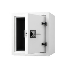 Secure White Safety Safe with Open Door Displaying Interior Space for Valuables Protection in a Modern Environment