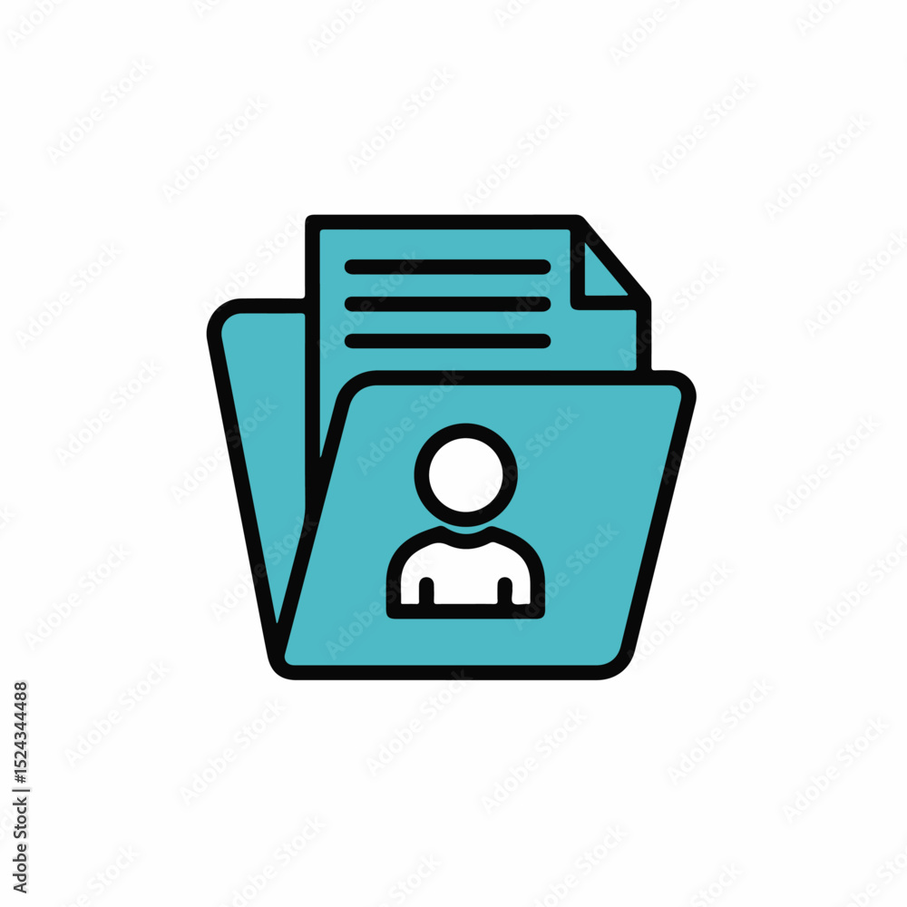 Aufkleber teal folder icon with document and person symbol. folder represents user profile or personal data st