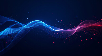 Obraz premium Abstract blue and pink data flow background with flowing wave patterns and glowing particles