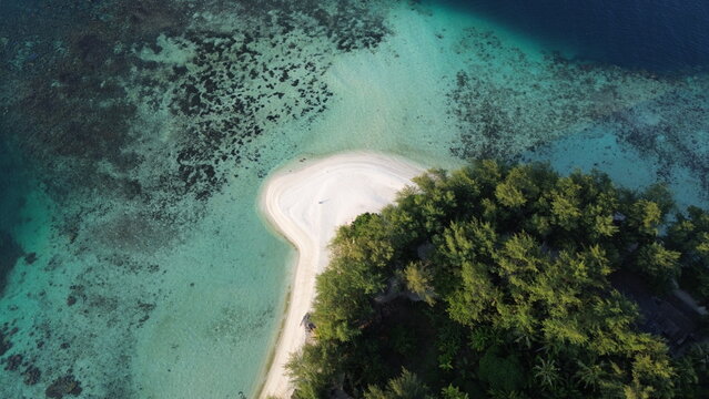 empty white sand beach and bushland aerial over karimun jawa indonesia