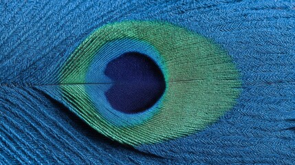 Fototapeta premium Peacock feather's iridescent eye, symbolizing rebirth and flamboyance, perfect for Ostara celebrations or vibrant Mardi Gras decor