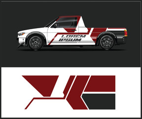 Customizable Red and White Pickup Truck Wrap Design