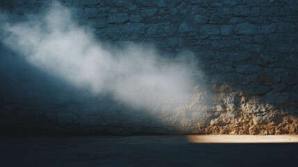 A beam of ethereal sunlight pierces the dusty gloom against the ancient stone, evoking Imbolc's quiet anticipation