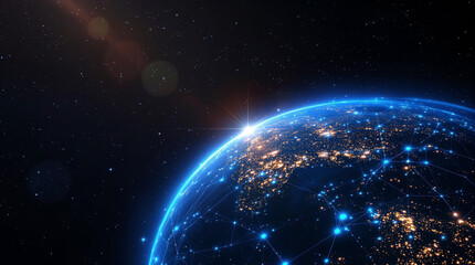 Obraz premium Earth glowing from space depicting global networks and modern communication infrastructure