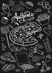 Usable vintage style chalkboard menu, equipped with hand drawn details.