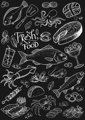 Vintage restaurant menu prepared with chalkboard hand-drawn menu. Usable detailed vector illustrations.