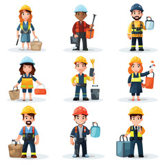 Collection of Geometric Workers Cartoons Vector Illustrations for Projects