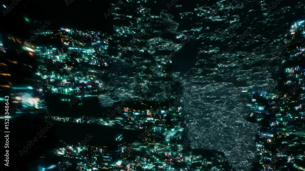 Poster dynamic digital cityscape: futuristic light patterns and abstract movement