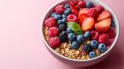 Colorful Berry Smoothie Bowl on Pink Background