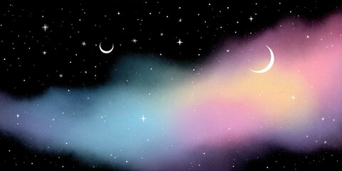 Dreamy Pastel Galaxy Featuring Moon and Stars