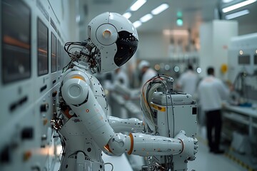 Fototapeta premium High tech humanoid prototype being tested high resolution picture