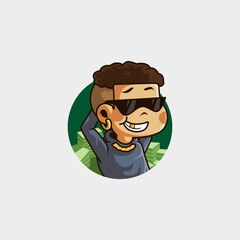 cute cartoon mascot logo of a dark skinned man sleeping on a pile of money because he is super rich