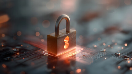 Padlock, cybersecurity featuring a digital defense concept in a high-tech design